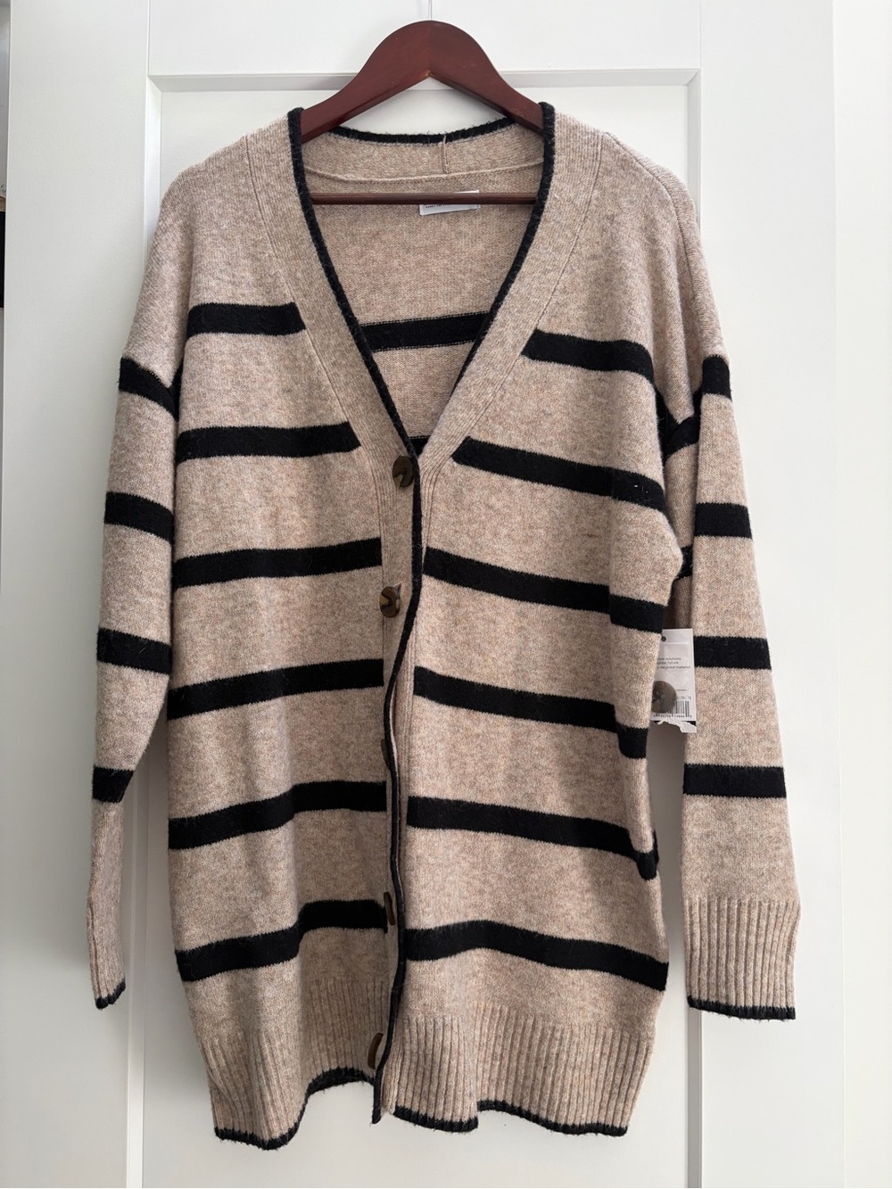 Sonoma Beige and Black Striped Tunic Cardigan Sweater